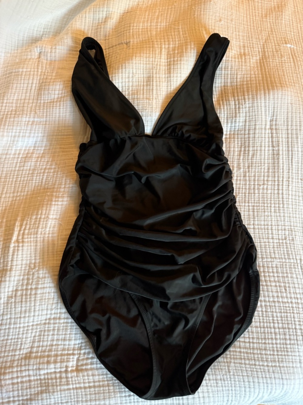 J. Crew Black Ruched V-Neck One-Piece Swimsuit